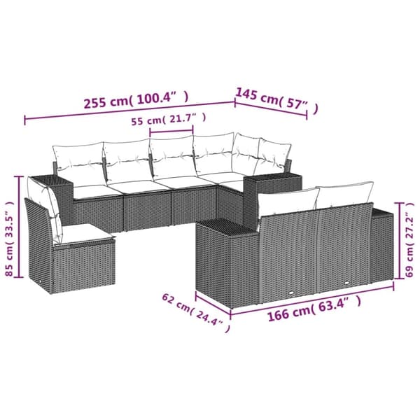 vidaXL sofasæt til haven 8 dele med hynder polyrattan beige