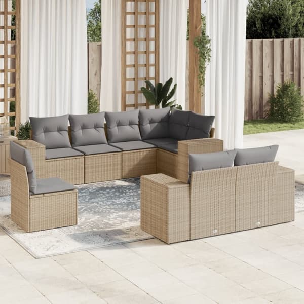 vidaXL sofasæt til haven 8 dele med hynder polyrattan beige