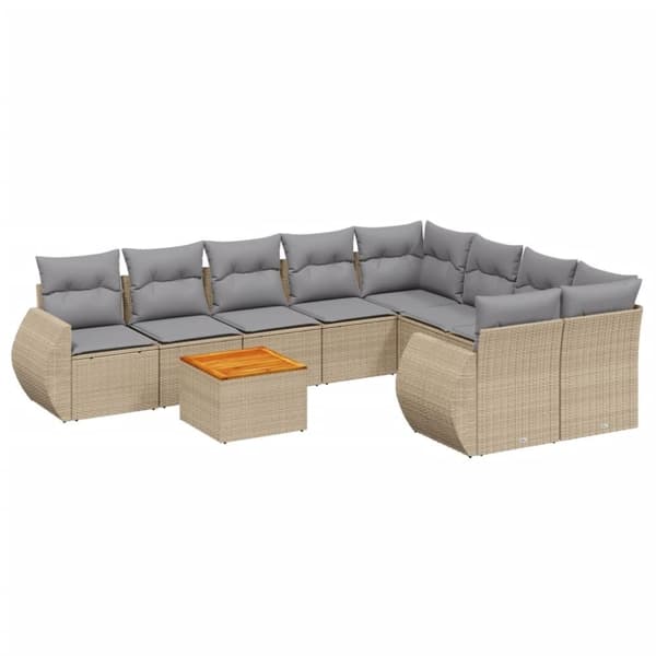 vidaXL sofasæt til haven 9 dele med hynder polyrattan beige