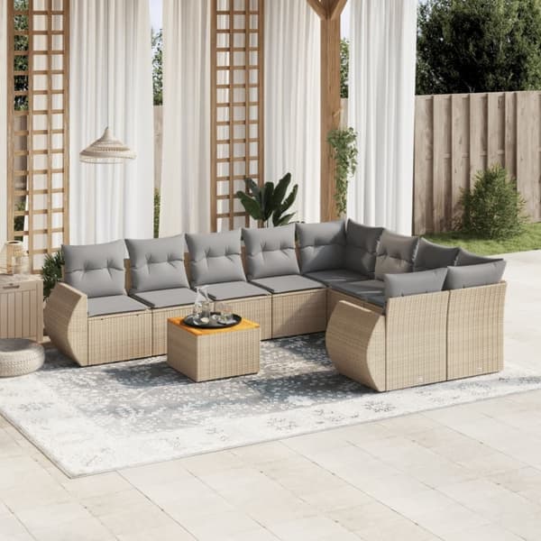 vidaXL sofasæt til haven 9 dele med hynder polyrattan beige