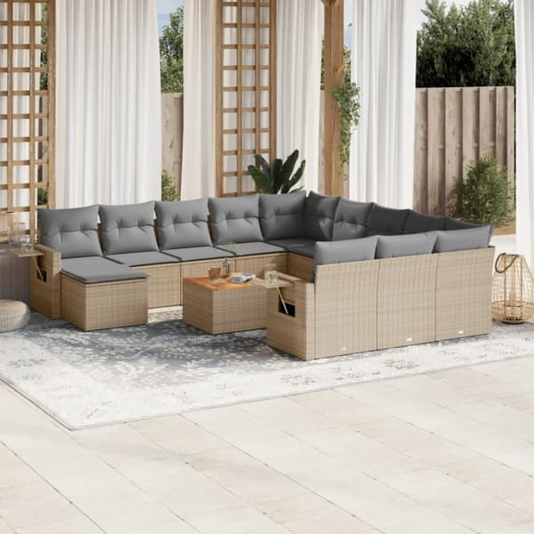 vidaXL spisebordssæt til haven 13 dele med hynder polyrattan beige