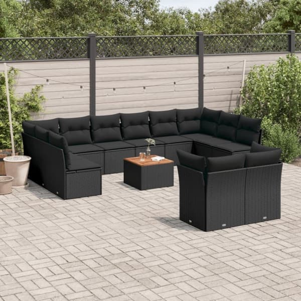vidaXL sofasæt til haven 13 dele med hynder polyrattan sort