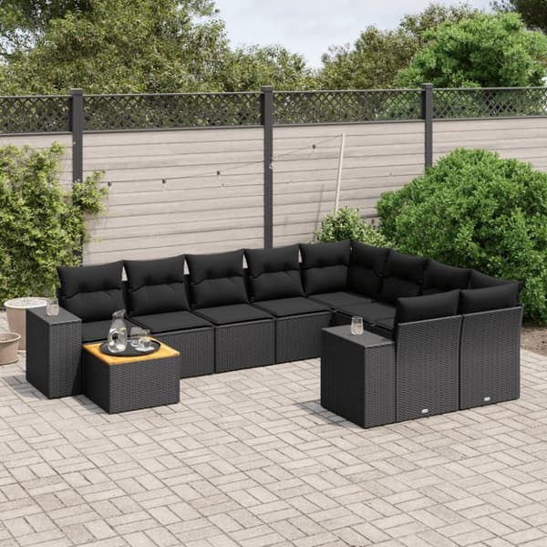 vidaXL sofasæt til haven 10 dele med hynder polyrattan sort