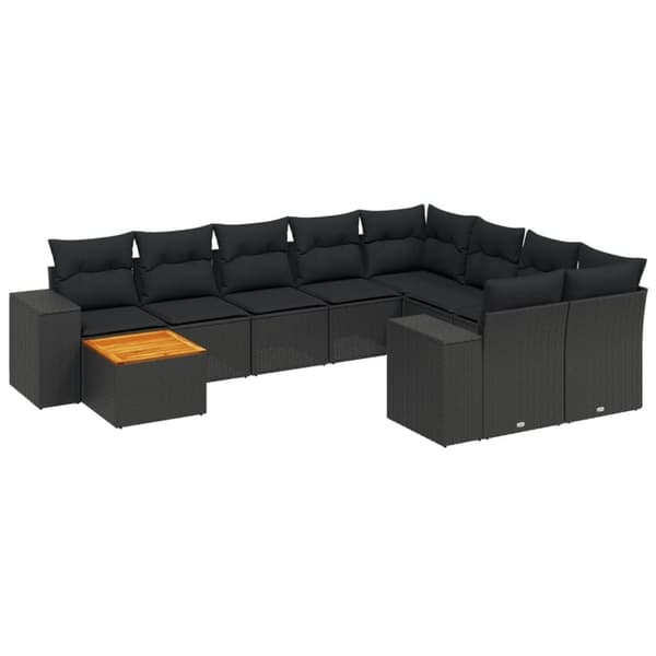 vidaXL sofasæt til haven 10 dele med hynder polyrattan sort
