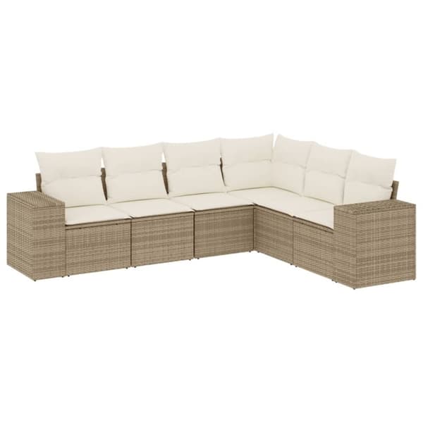 vidaXL Soffgrupp för trädgården med dynor 6 delar beige konstrotting
