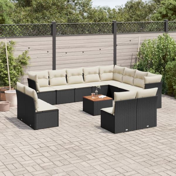 vidaXL sofasæt til haven 13 dele med hynder polyrattan sort