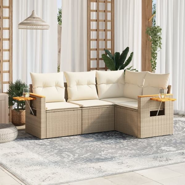 vidaXL sofasæt til haven 4 dele med hynder polyrattan beige