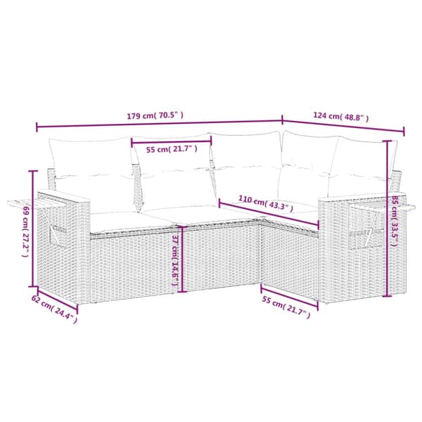 vidaXL sofasæt til haven 4 dele med hynder polyrattan beige