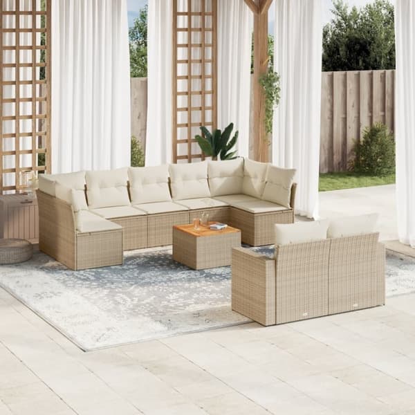 vidaXL sofasæt til haven 10 dele med hynder polyrattan beige