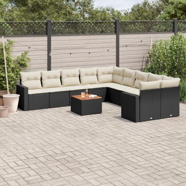 vidaXL sofasæt til haven 11 dele med hynder polyrattan sort