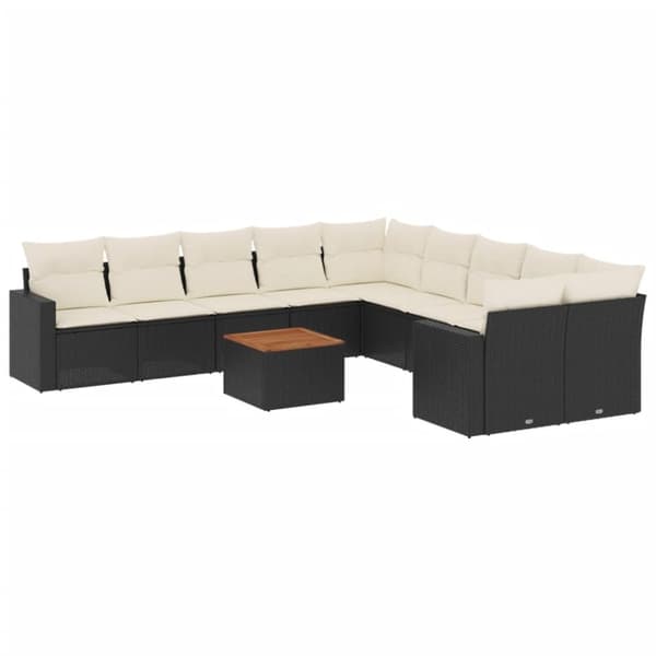 vidaXL sofasæt til haven 11 dele med hynder polyrattan sort