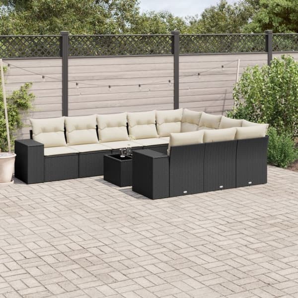 vidaXL sofasæt til haven 11 dele med hynder polyrattan sort