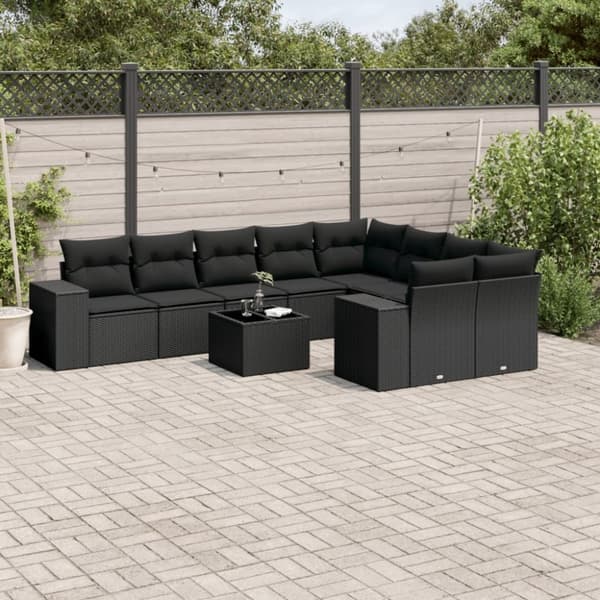 vidaXL sofasæt til haven 10 dele med hynder polyrattan sort