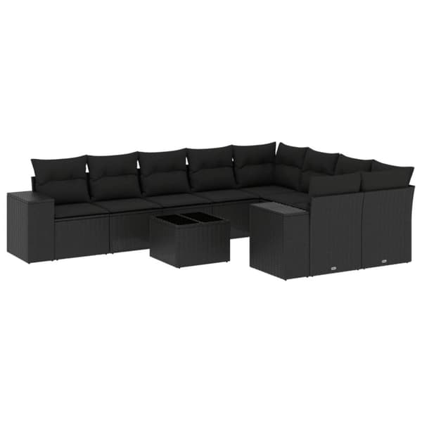 vidaXL sofasæt til haven 10 dele med hynder polyrattan sort