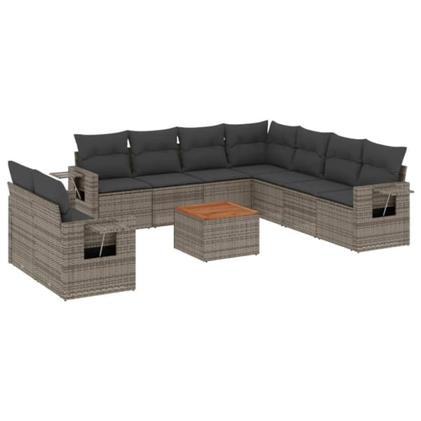vidaXL sofasæt til haven 10 dele med hynder polyrattan grå