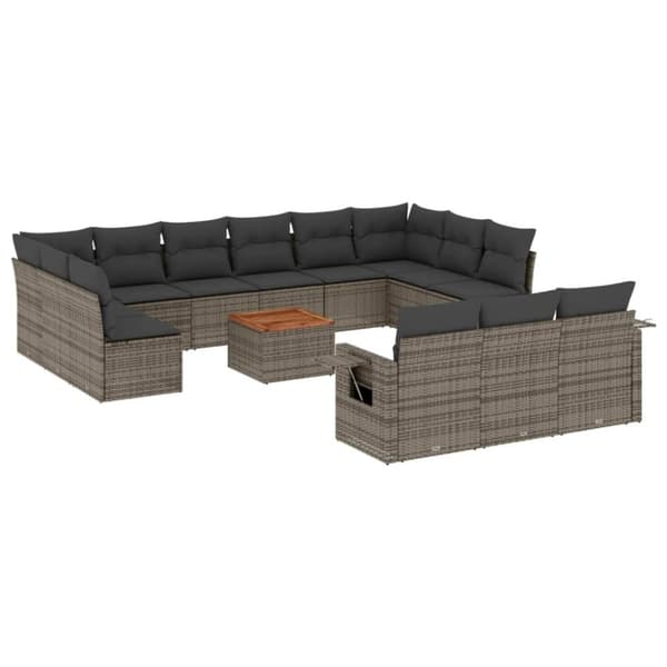 vidaXL sofasæt til haven 14 dele med hynder polyrattan grå