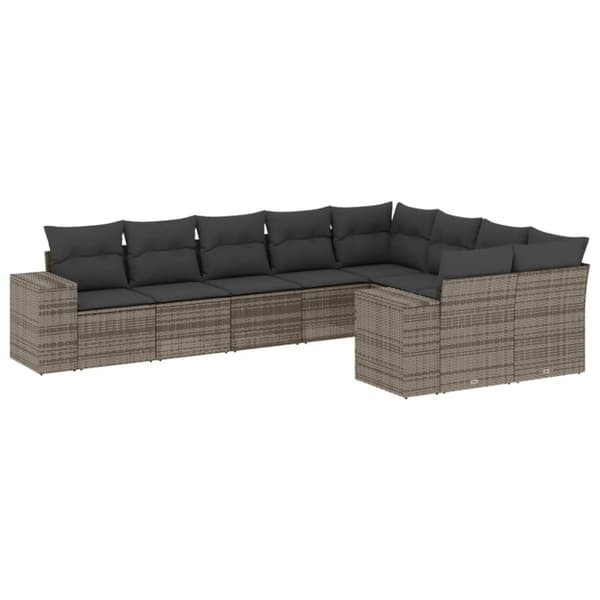 vidaXL sofasæt til haven 9 dele med hynder polyrattan grå