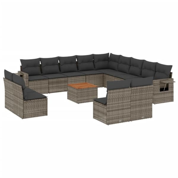 vidaXL sofasæt til haven 14 dele med hynder polyrattan grå