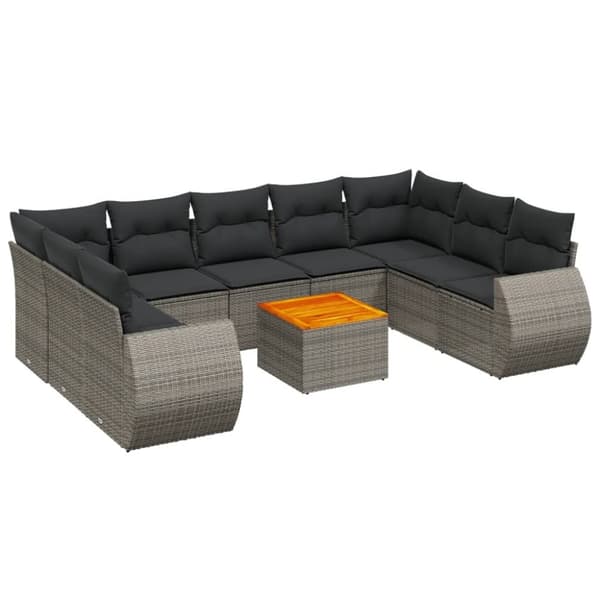 vidaXL sofasæt til haven 10 dele med hynder polyrattan grå