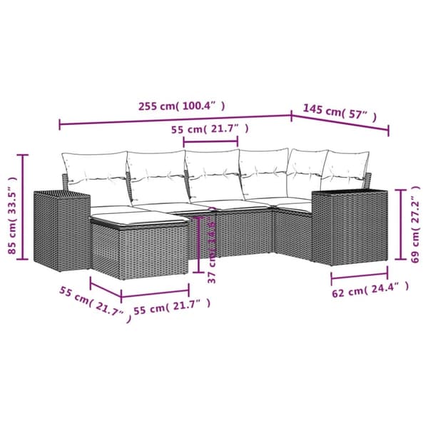 vidaXL sofasæt til haven 6 dele med hynder polyrattan grå
