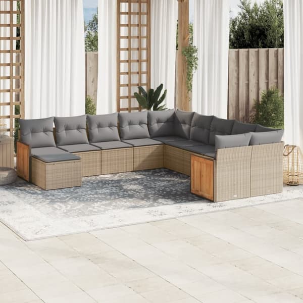 vidaXL sofasæt til haven 11 dele med hynder polyrattan beige