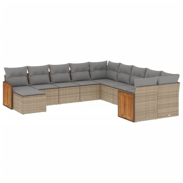 vidaXL sofasæt til haven 11 dele med hynder polyrattan beige