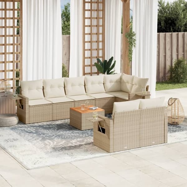 vidaXL sofasæt til haven 9 dele med hynder polyrattan beige