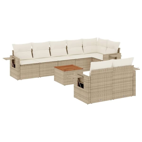 vidaXL sofasæt til haven 9 dele med hynder polyrattan beige
