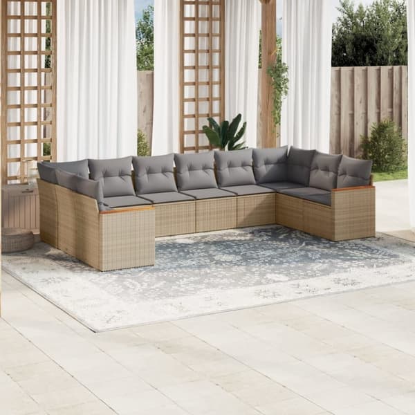 vidaXL sofasæt til haven 10 dele med hynder polyrattan beige