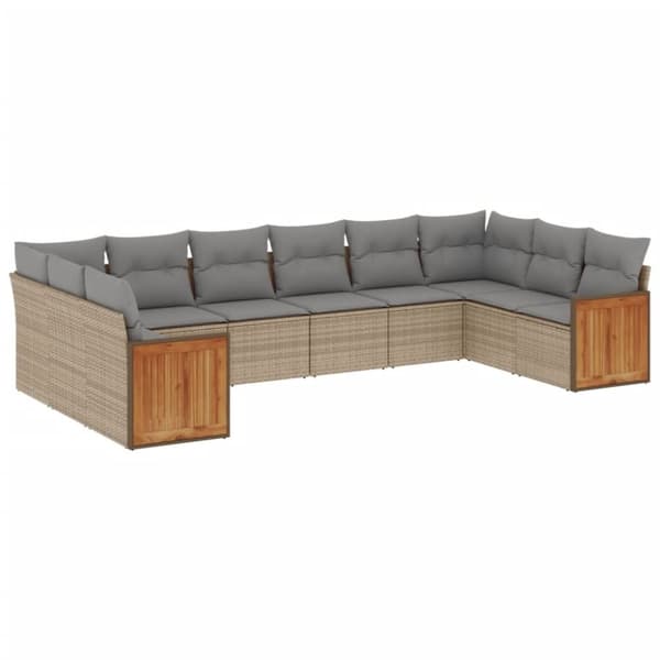 vidaXL sofasæt til haven 10 dele med hynder polyrattan beige