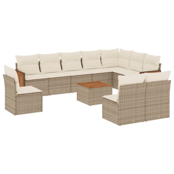 vidaXL sofasæt til haven 11 dele med hynder polyrattan beige
