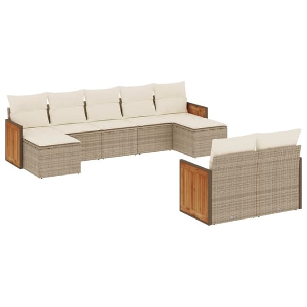 vidaXL sofasæt til haven 9 dele med hynder polyrattan beige
