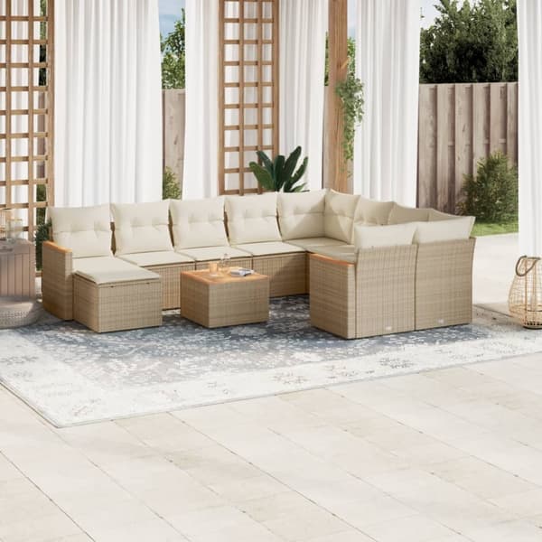 vidaXL sofasæt til haven 11 dele med hynder polyrattan beige