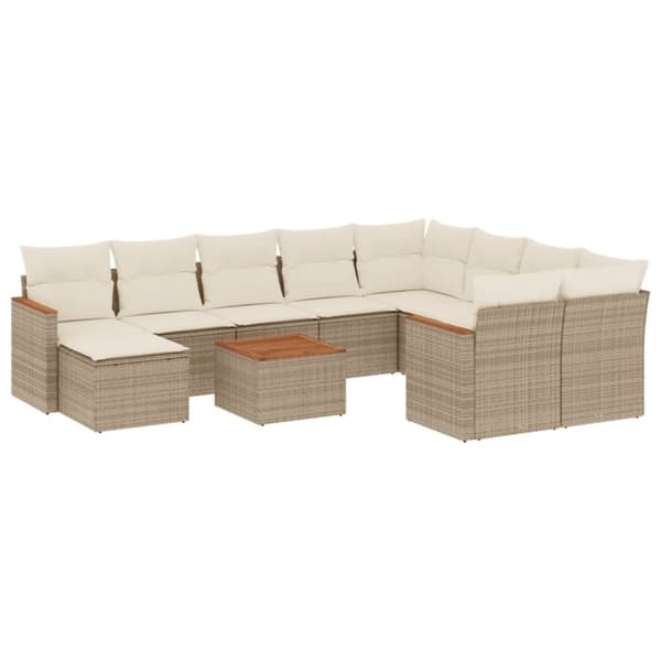 vidaXL sofasæt til haven 11 dele med hynder polyrattan beige