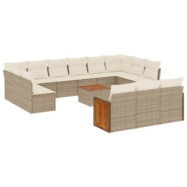 vidaXL sofasæt til haven 14 dele med hynder polyrattan beige