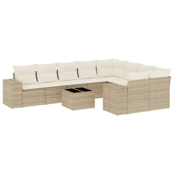 vidaXL sofasæt til haven 10 dele med hynder polyrattan beige