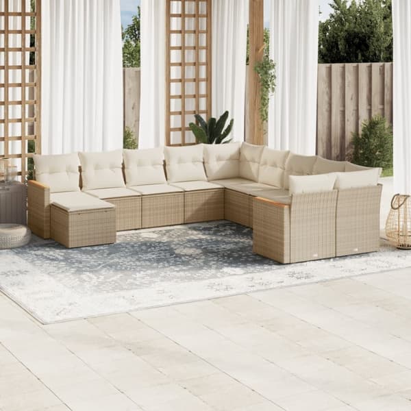 vidaXL sofasæt til haven 11 dele med hynder polyrattan beige