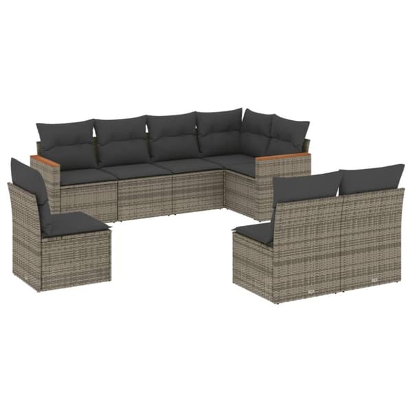 vidaXL sofasæt til haven 8 dele med hynder polyrattan grå