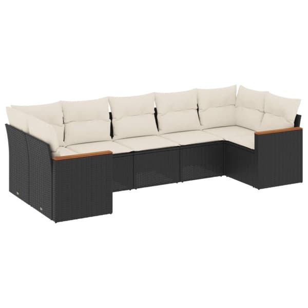 vidaXL sofasæt til haven 7 dele med hynder polyrattan sort