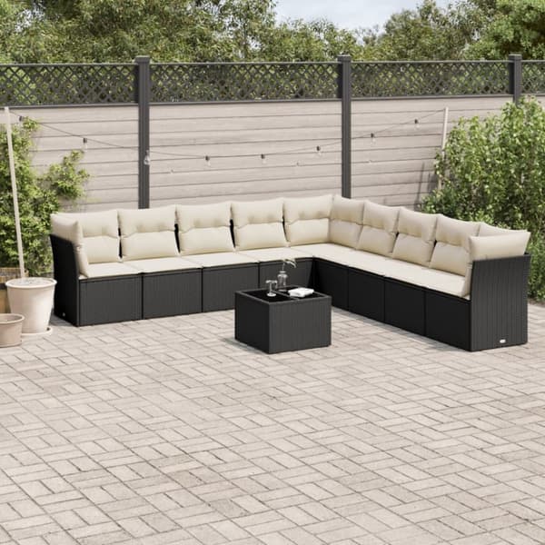 vidaXL Loungegrupp 10 delar med svarta dynor konstrotting