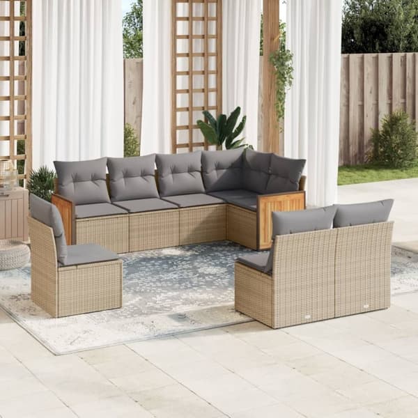 vidaXL sofasæt til haven 8 dele med hynder polyrattan beige