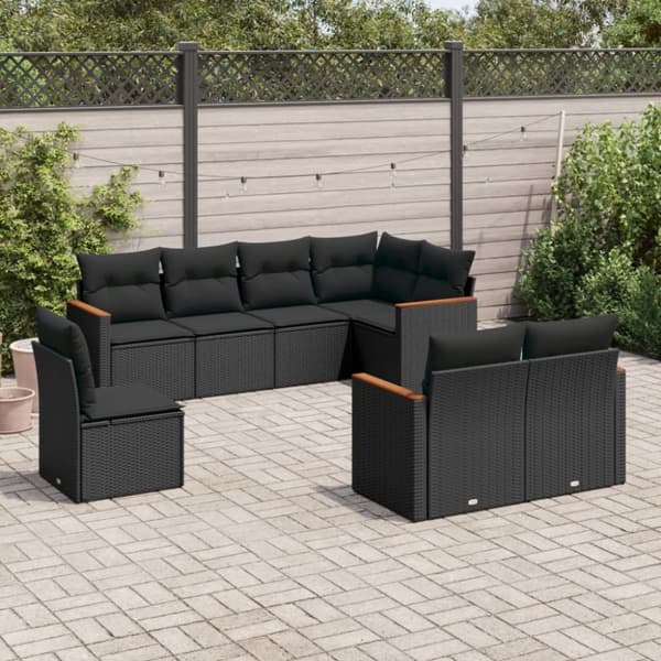 vidaXL sofasæt til haven 8 dele med hynder polyrattan sort