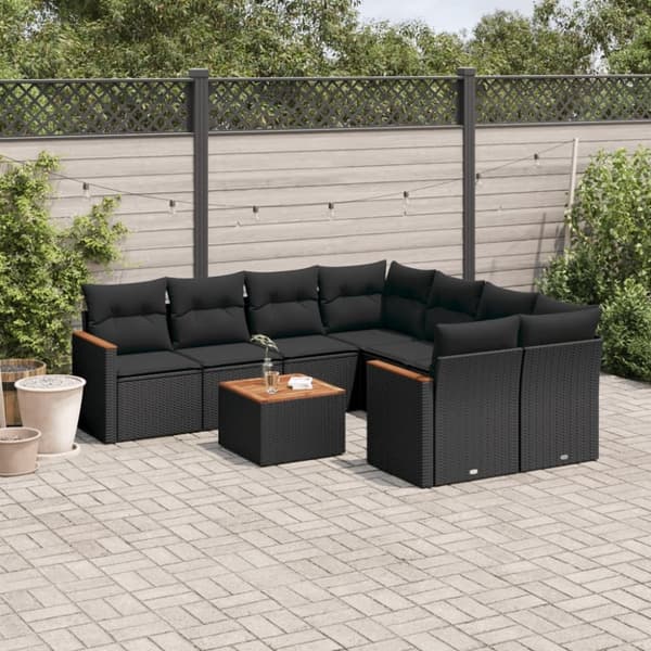 vidaXL sofasæt til haven 9 dele med hynder polyrattan sort