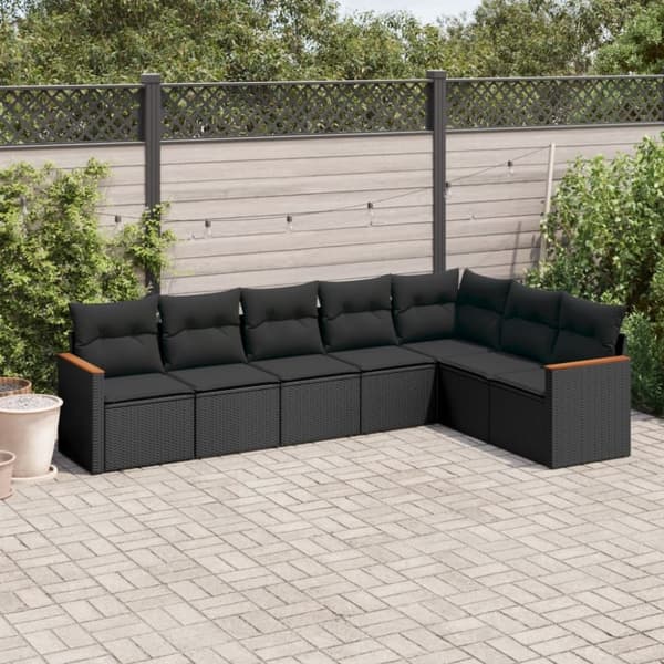 vidaXL sofasæt til haven 7 dele med hynder polyrattan sort