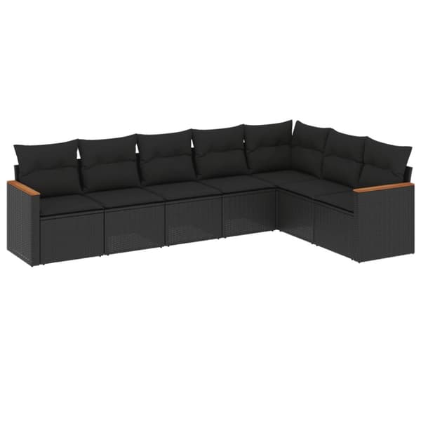 vidaXL sofasæt til haven 7 dele med hynder polyrattan sort