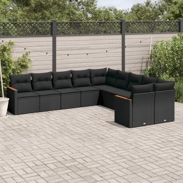 vidaXL sofasæt til haven 10 dele med hynder polyrattan sort