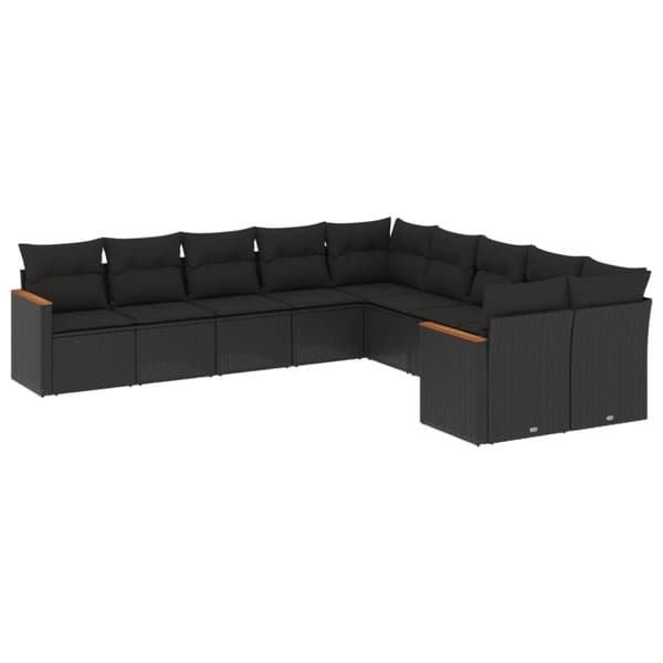 vidaXL sofasæt til haven 10 dele med hynder polyrattan sort