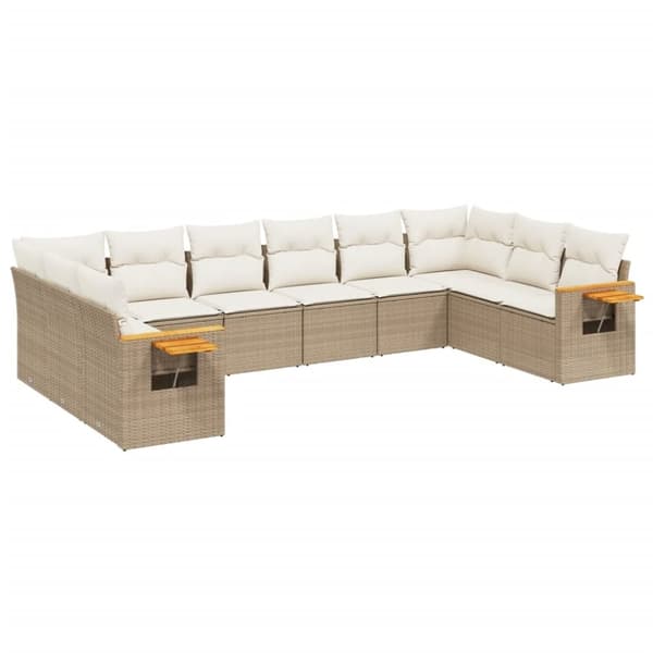 vidaXL Soffgrupp för trädgård med dynor 10 delar beige konstrotting