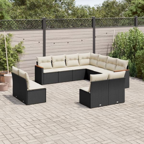 vidaXL sofasæt til haven 11 dele med hynder polyrattan sort