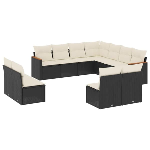 vidaXL sofasæt til haven 11 dele med hynder polyrattan sort